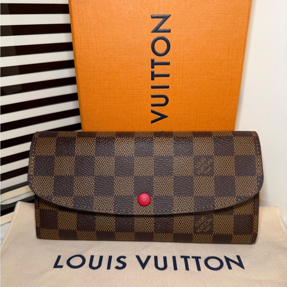 Louis Vuitton Handbags - Louis Vuitton Damier Ebene Wallet with Red Accent NEW